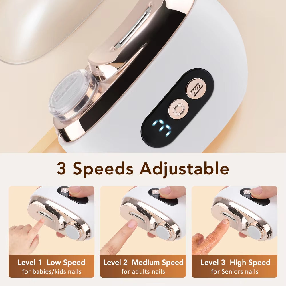 2‑in‑1 Electric Nail Clipper — Trimmer & Polisher, 3‑Speed, USB‑C (Baby, Adult, Seni