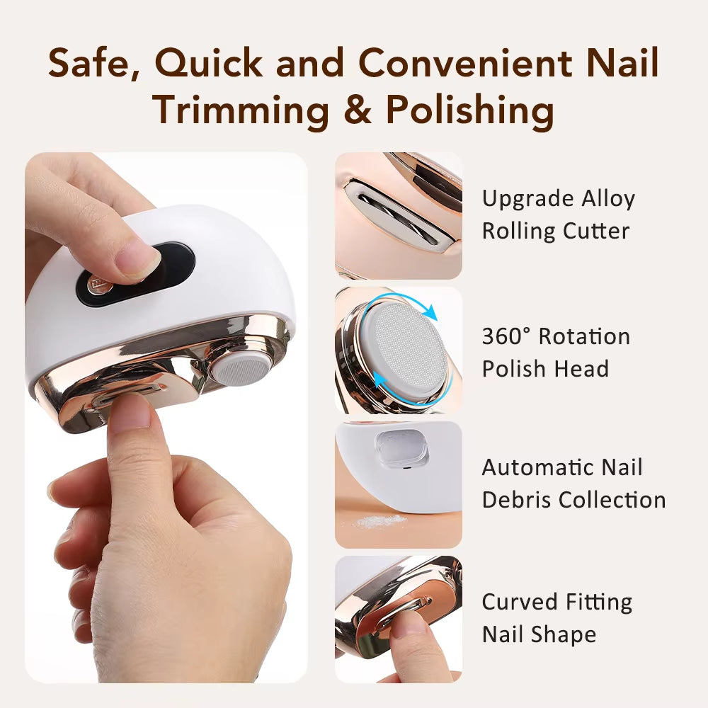 2‑in‑1 Electric Nail Clipper — Trimmer & Polisher, 3‑Speed, USB‑C (Baby, Adult, Seni