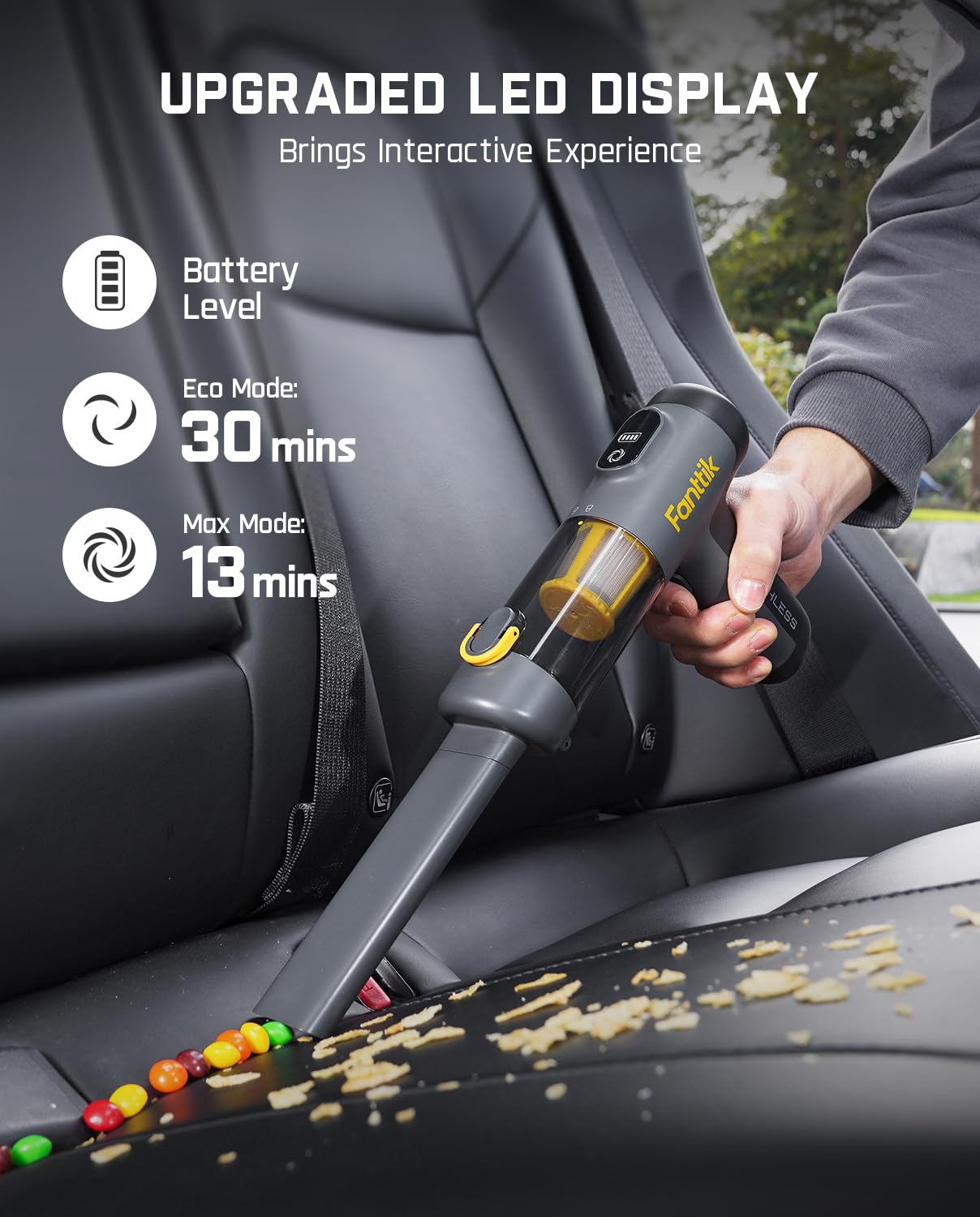 Slim Cordless Car Vacuum — 4‑in‑1, 16kPa, LED