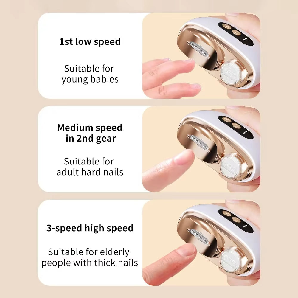 2‑in‑1 Electric Nail Clipper — Trimmer & Polisher, 3‑Speed, USB‑C (Baby, Adult, Seni