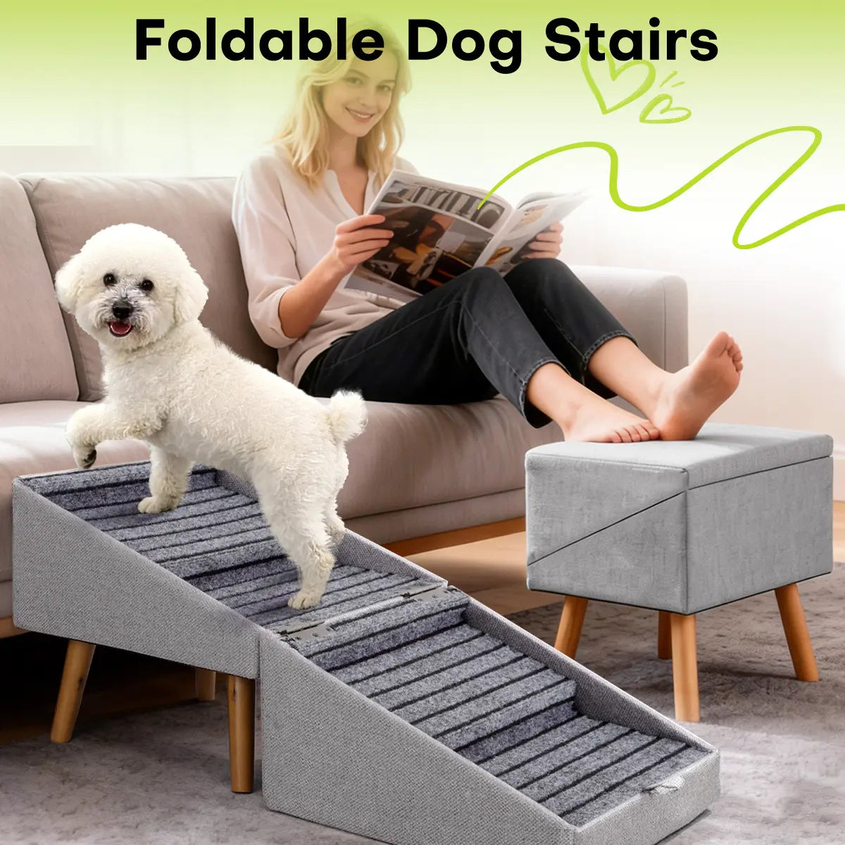 17-inch Tall Dog Ramp Ottoman for Sofas